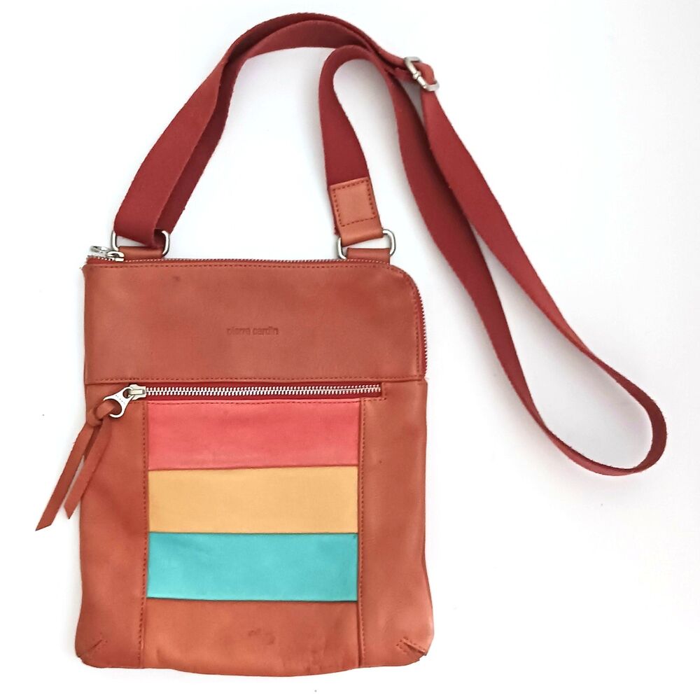 Pierre Cardin Colorblock Soft Italian Leather Crossbody Adj Web Strap